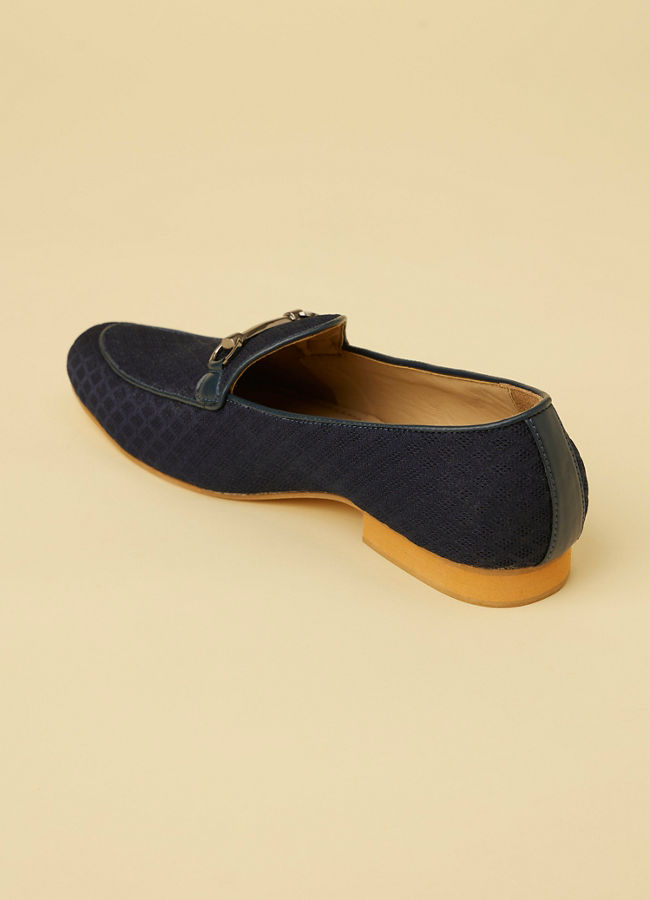 Navy Blue Self Patterned Loafers image number 5